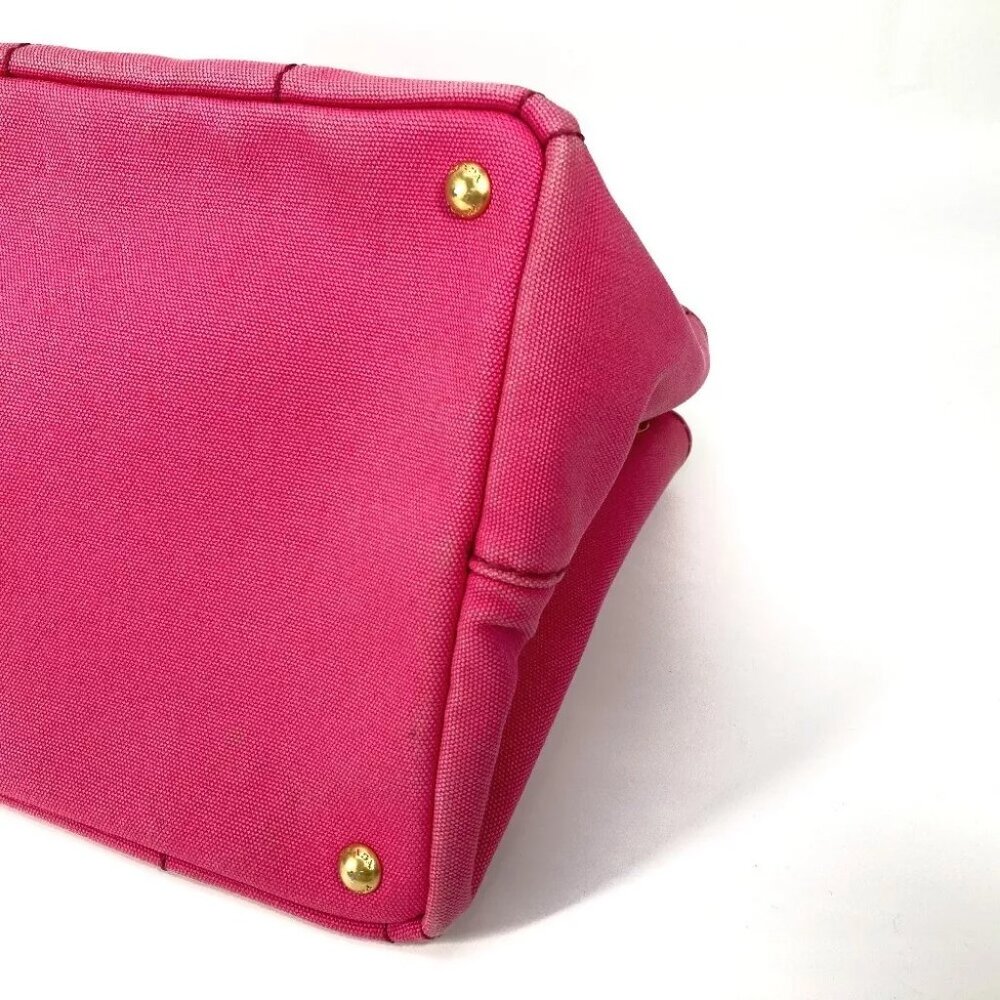 PRADA Canapa logo M Bag Hand Bag Tote Bag Canvas pink - Picture 7 of 16